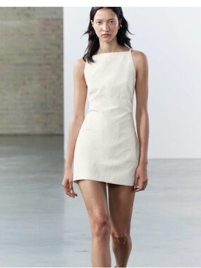 Zara Jacquard Dress ZW Collection in Ecru size Small
